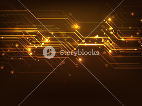 Creative Hi Tech Abstract Design Decorated Glossy Brown Background.