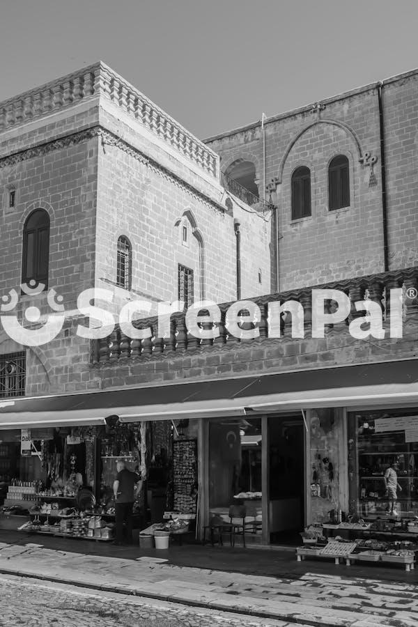 Historic Street Market With Stone Buildings