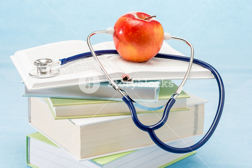 Stethoscope And Apple Medical Healthcare Healthy Lifestyle Doctor Book